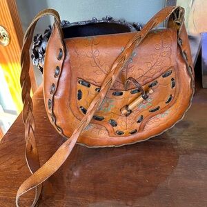 Vintage 1970 Tooled Leather Bag